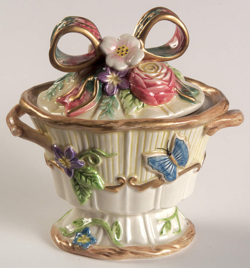 Woodland Spring Sugar Bowl & Lid W/Spoon by Fitz & Floyd-1
