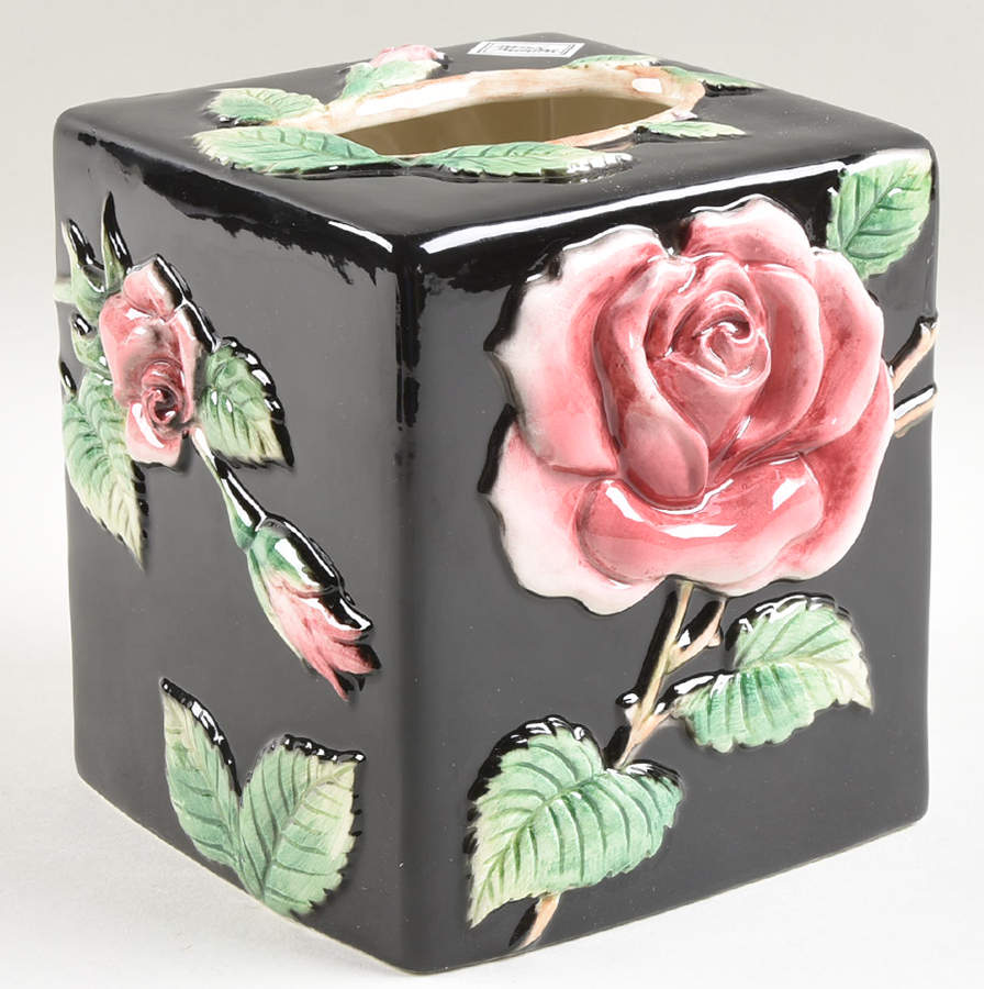 Midnight Rose (Pink Rose) Square Tissue Box Cover by Fitz & Floyd-1