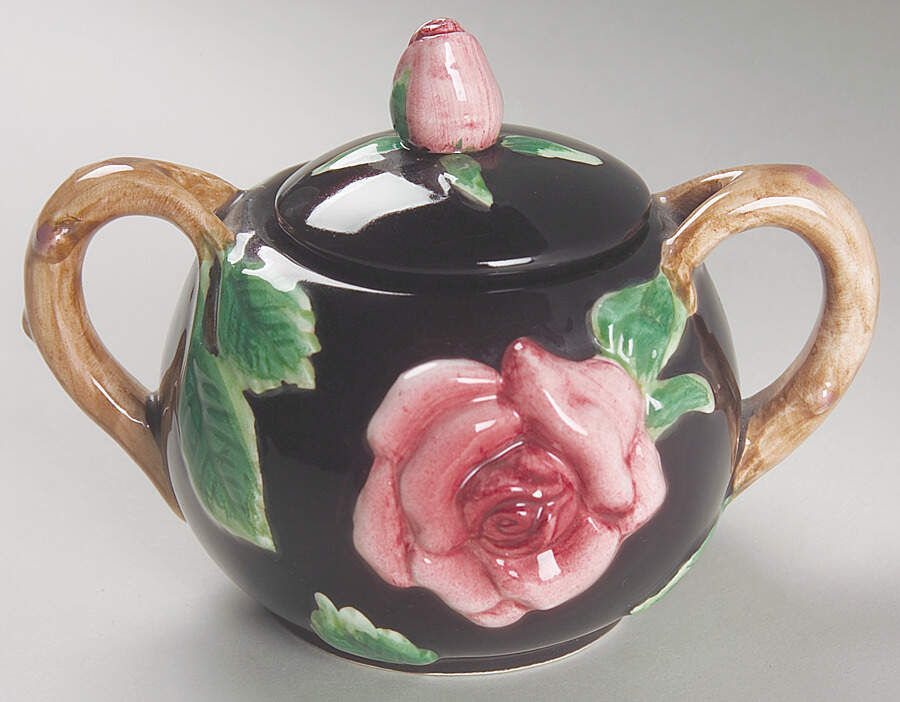 Midnight Rose (Pink Rose) Sugar Bowl & Lid by Fitz & Floyd-1