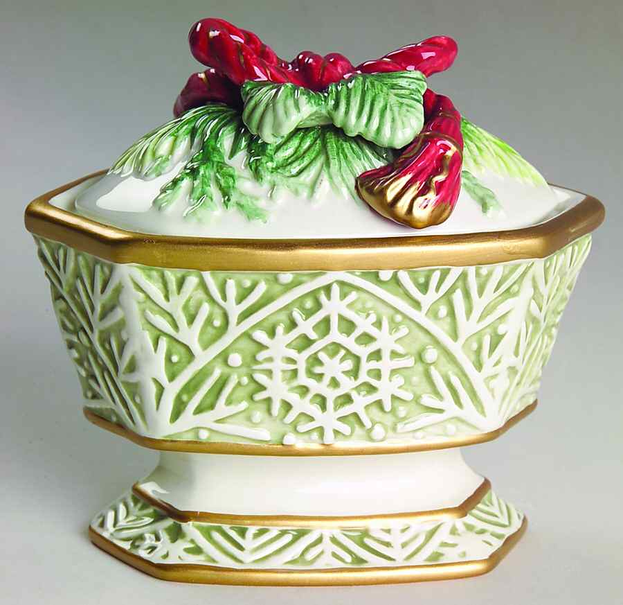 Winter Holiday Santa Sugar Bowl & Lid by Fitz & Floyd-1