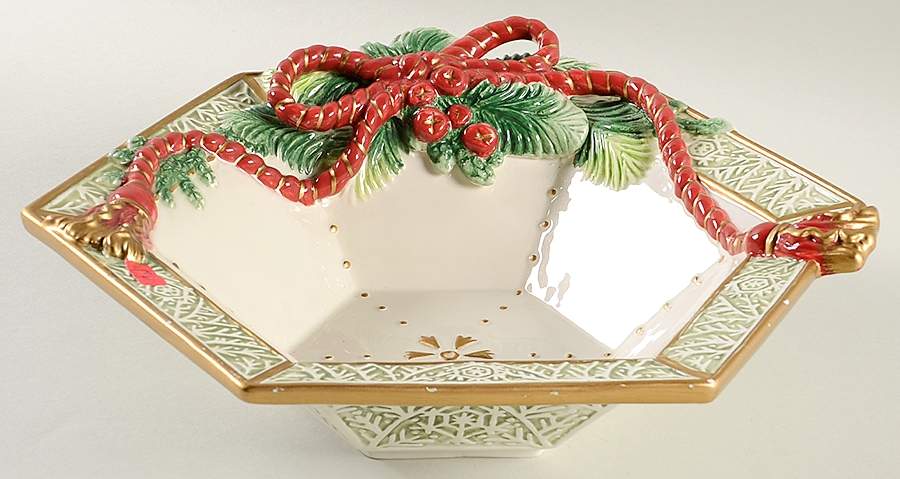 Winter Holiday Santa Hexagonal Serving Bowl by Fitz & Floyd-1