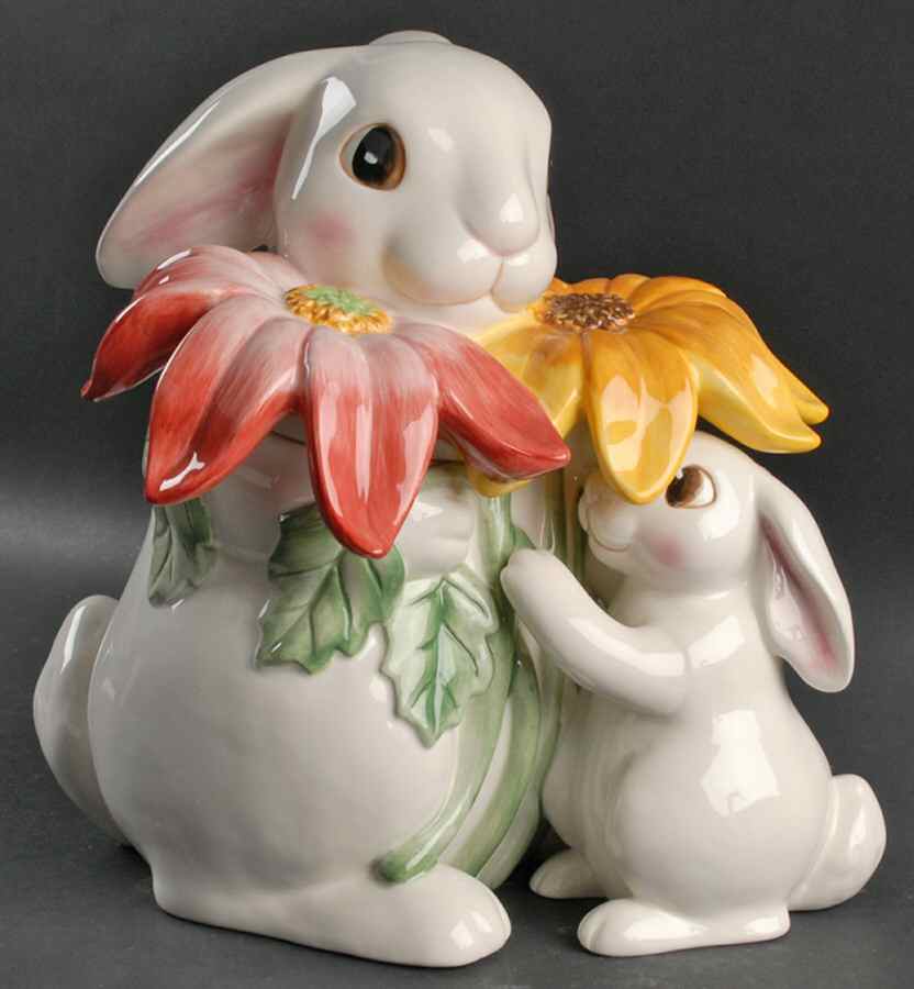 Bunny Blooms Cookie Jar & Lid by Fitz & Floyd-1