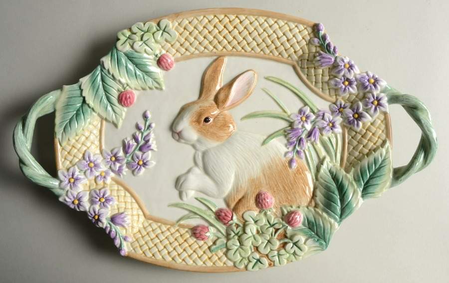 Botanical Bunny 16" Oval Serving Platter by Fitz & Floyd-1