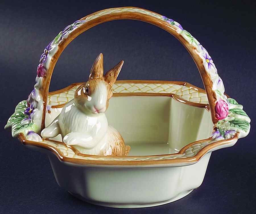 Botanical Bunny Figural Basket with Handle by Fitz & Floyd-1