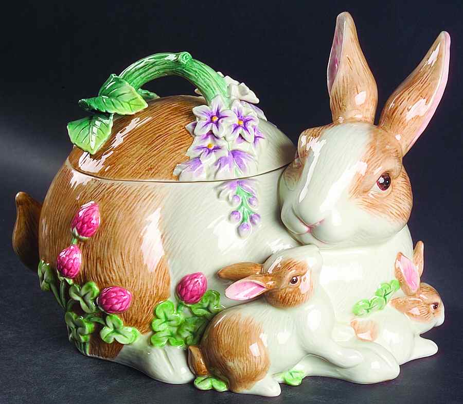 Botanical Bunny Cookie Jar & Lid by Fitz & Floyd-1