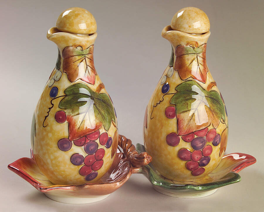 Tuscan Villa 2 Oil/Vinegar Cruets with Stoppers on Tray by Fitz & Floyd-1