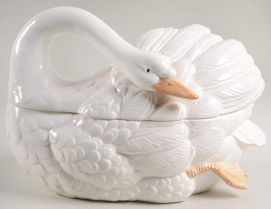 Swans Figural Tureen & Lid by Fitz & Floyd-1