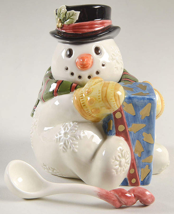 Frosty Folks Figural  Sugar Bowl & Lid w/Spoon by Fitz & Floyd-1