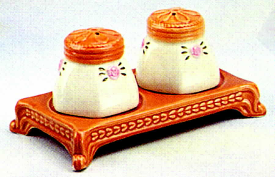 Victorian Postcards (3 Pc) Salt & Pepper Tray Set by Fitz & Floyd-1
