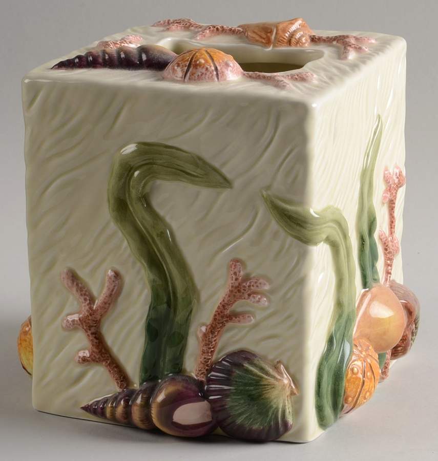Oceana (Multicolor Shells) Square Tissue Box Cover by Fitz & Floyd-1