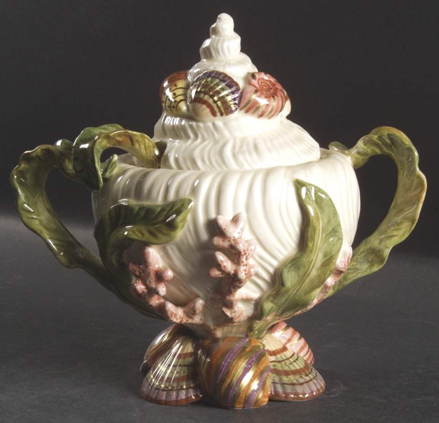 Oceana (Multicolor Shells) Condiment Jar & Lid w/Spoon by Fitz & Floyd-1