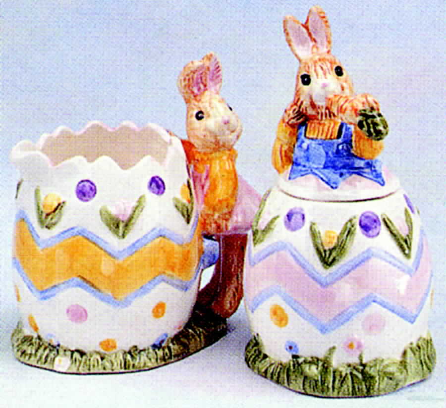 Egg Spress Painting Creamer & Sugar with Lid (Box Set) by Fitz & Floyd-1