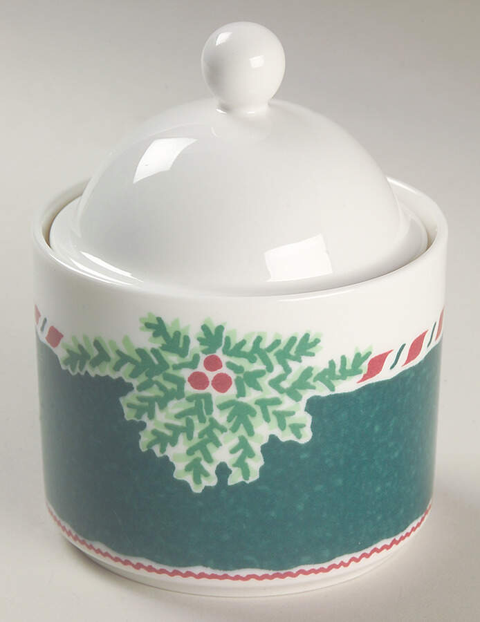 Yuletide Holiday Green Sugar Bowl & Lid by Fitz & Floyd-1