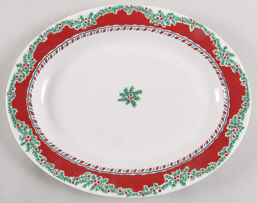 Yuletide Holiday Red 16" Oval Serving Platter by Fitz & Floyd-1