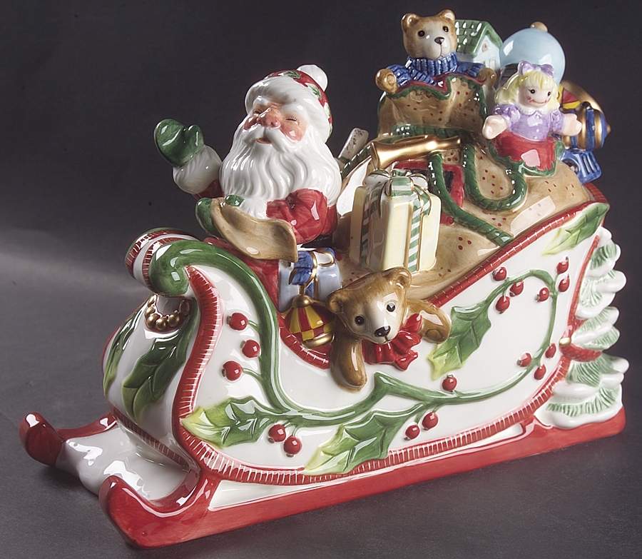 Santa's Flight Cookie Jar & Lid by Fitz & Floyd-1