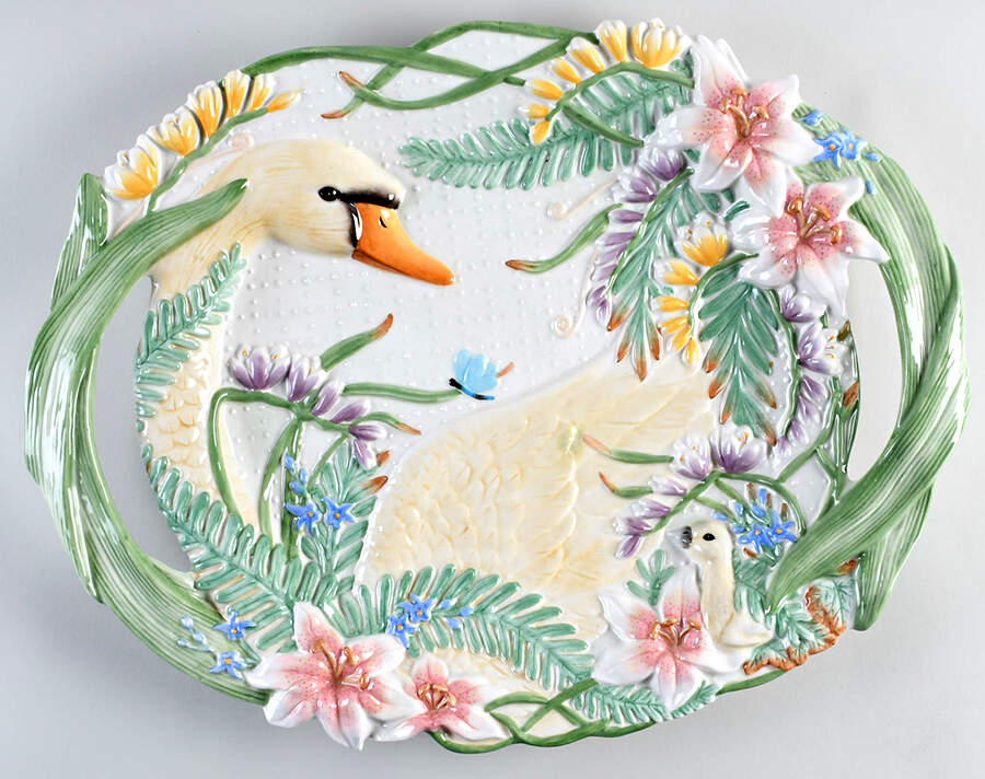 Floral Swan 20" Oval Serving Platter by Fitz & Floyd-1