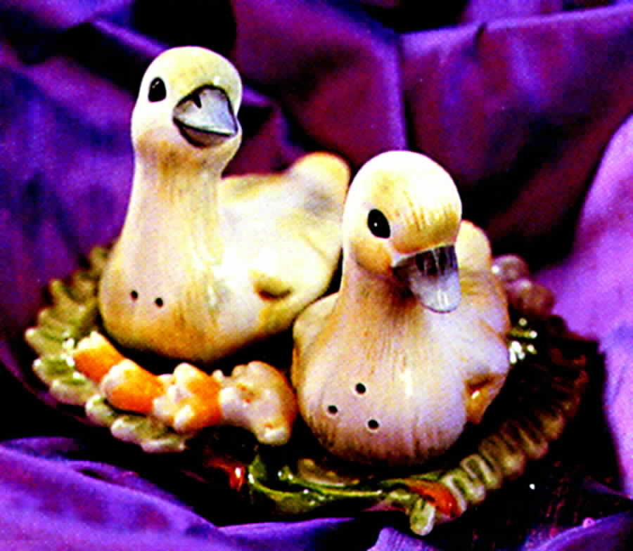 Floral Swan (3 Pc) Salt & Pepper Tray Set by Fitz & Floyd-1