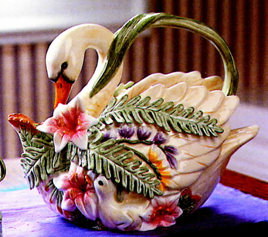 Floral Swan Teapot & Lid by Fitz & Floyd-1