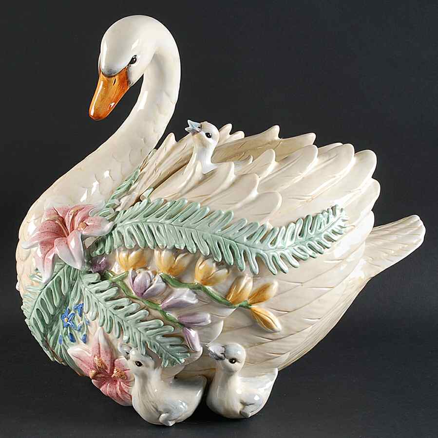 Floral Swan Cookie Jar & Lid by Fitz & Floyd-1