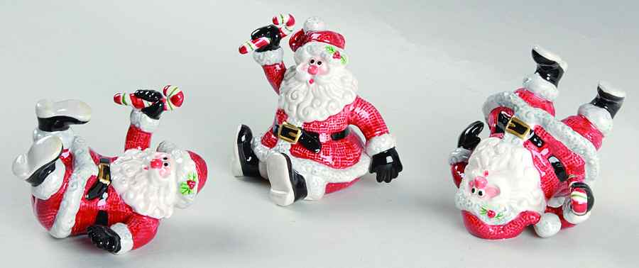 Yultide Holiday Accessories (Set of 3) Tumbling Santa Figurines by Fitz & Floyd-1