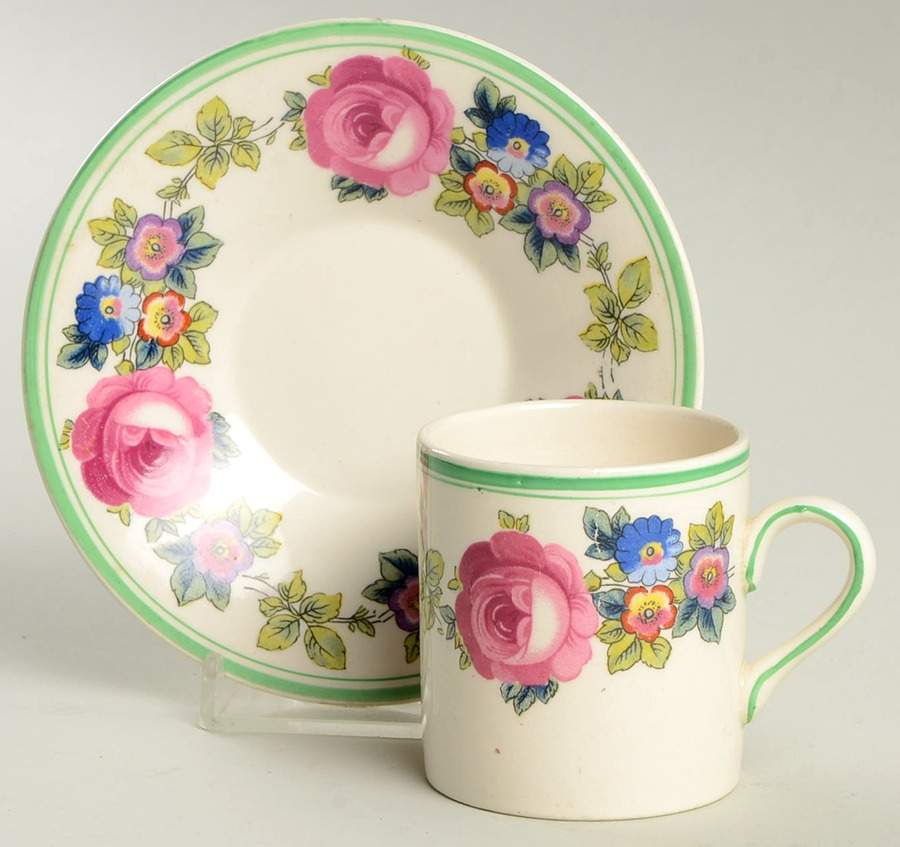 Staffordshire Rose Flat Demitasse Cup & Saucer Set by Fondeville-1