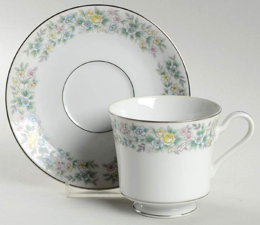 Elegance (Platinum Trim) Footed Cup & Saucer Set by Fine China of Japan-1