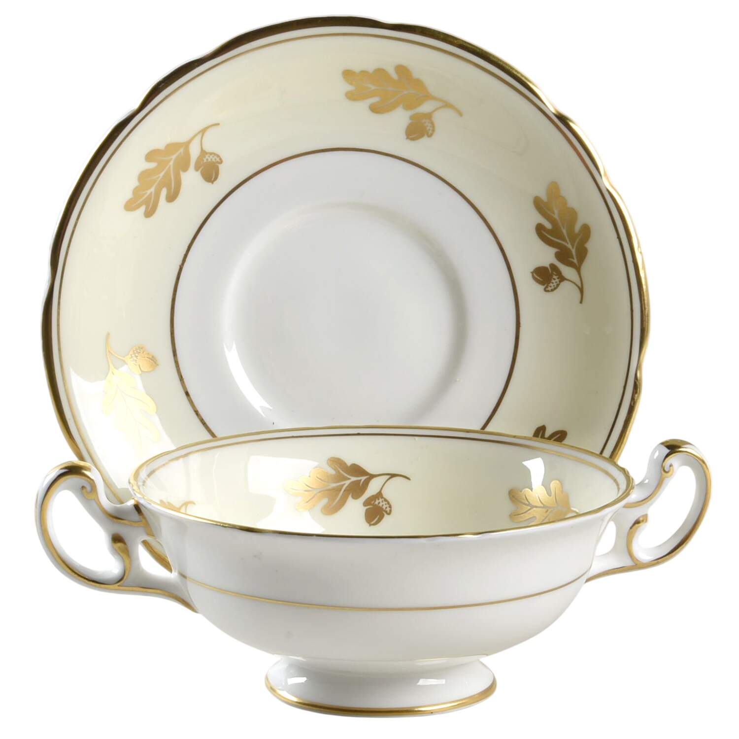 Acorn Footed Cream Soup Bowl & Saucer Set by Foley-1