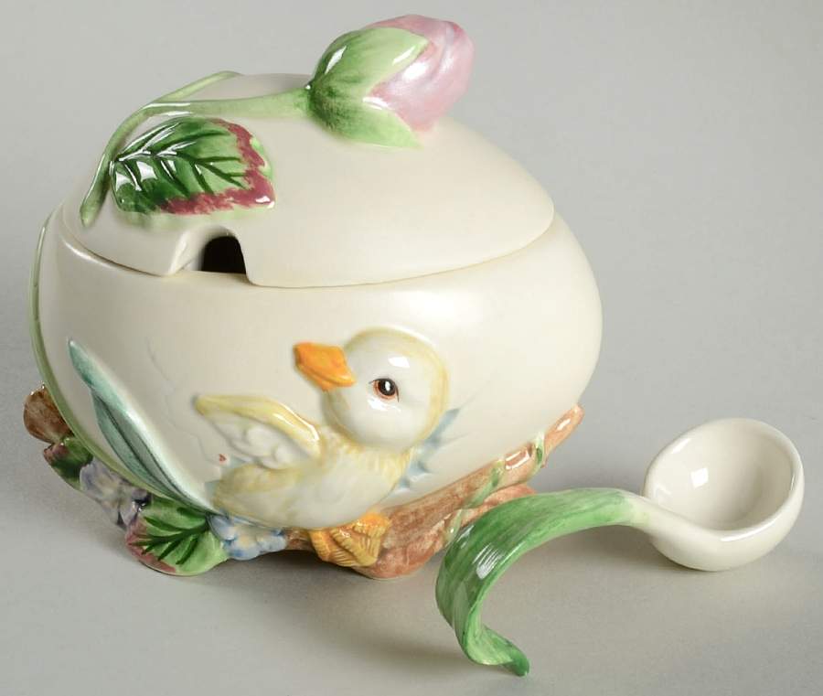 Garden Rhapsody Sugar Bowl & Lid W/Spoon by Fitz & Floyd-1