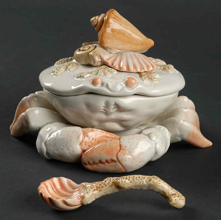 Seascape Butter Server with Lid & Spoon by Fitz & Floyd-1