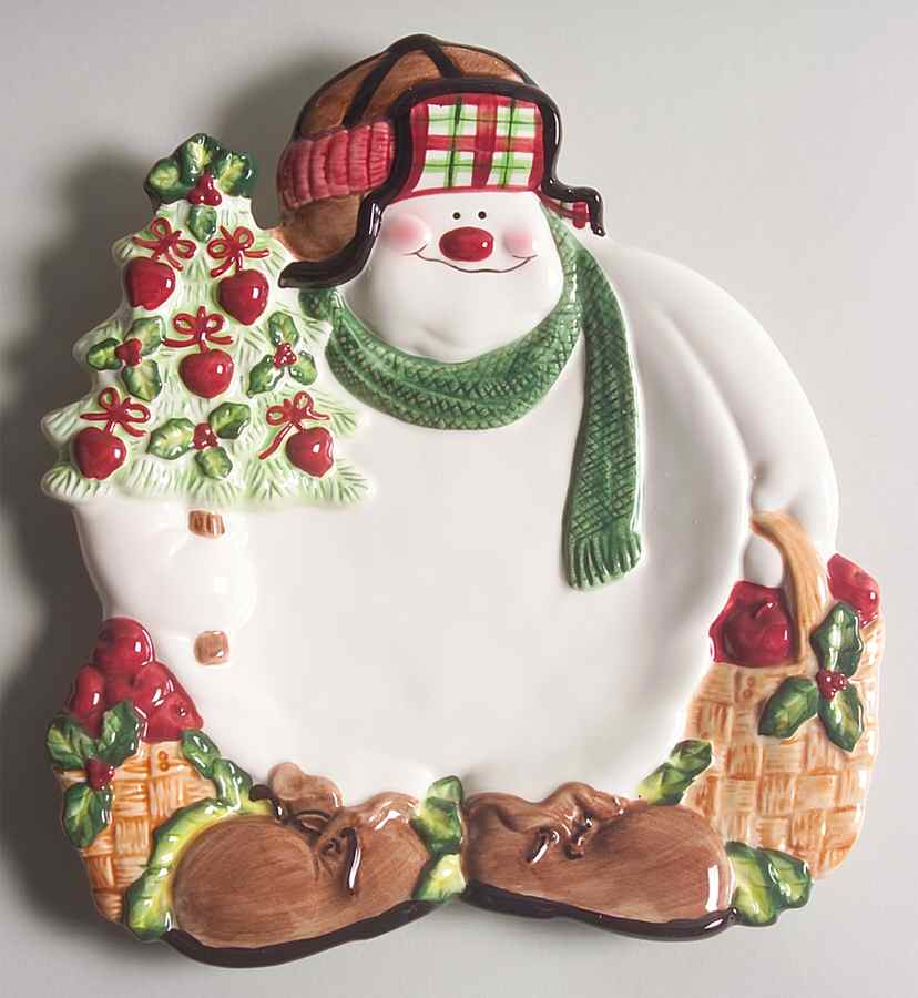 Appletree Snowman Canape Plate by Fitz & Floyd-1