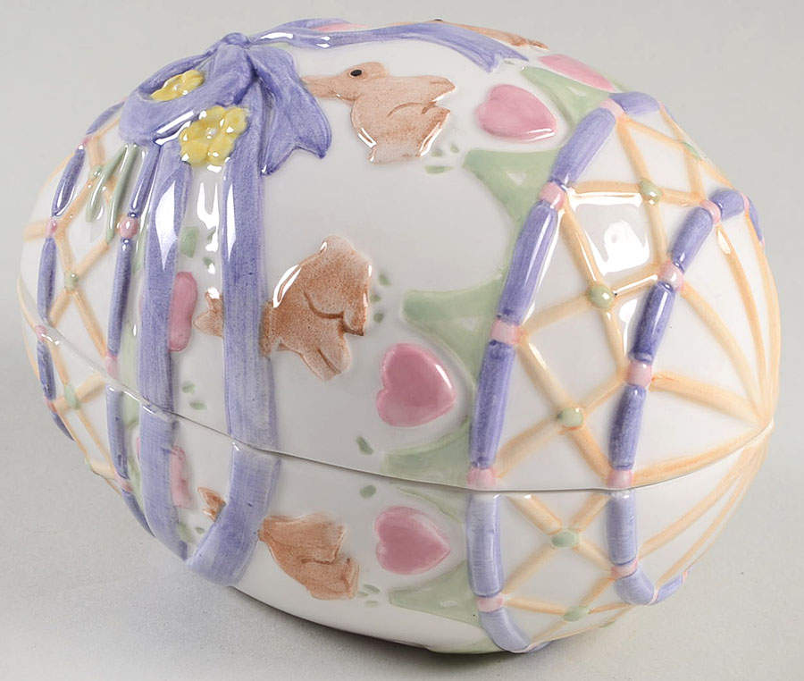 Bunnies & Bows Medium Egg Box & Lid by Fitz & Floyd-1