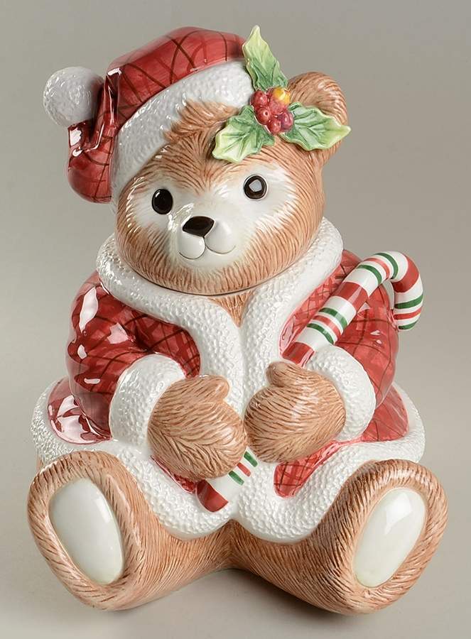 Peppermint Teddy Cookie Jar & Lid by Fitz & Floyd-1