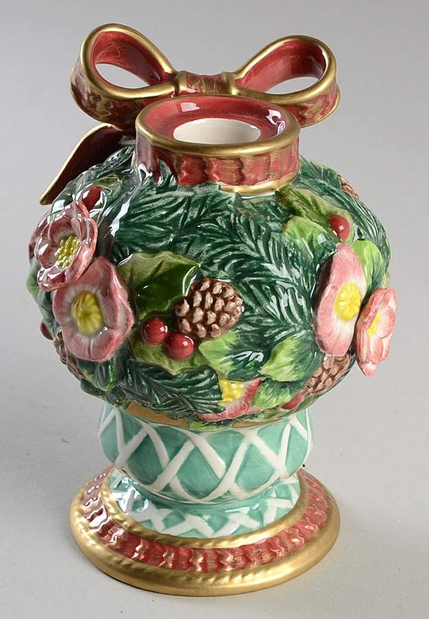 Christmas Wreath 5" Candlestick by Fitz & Floyd-1