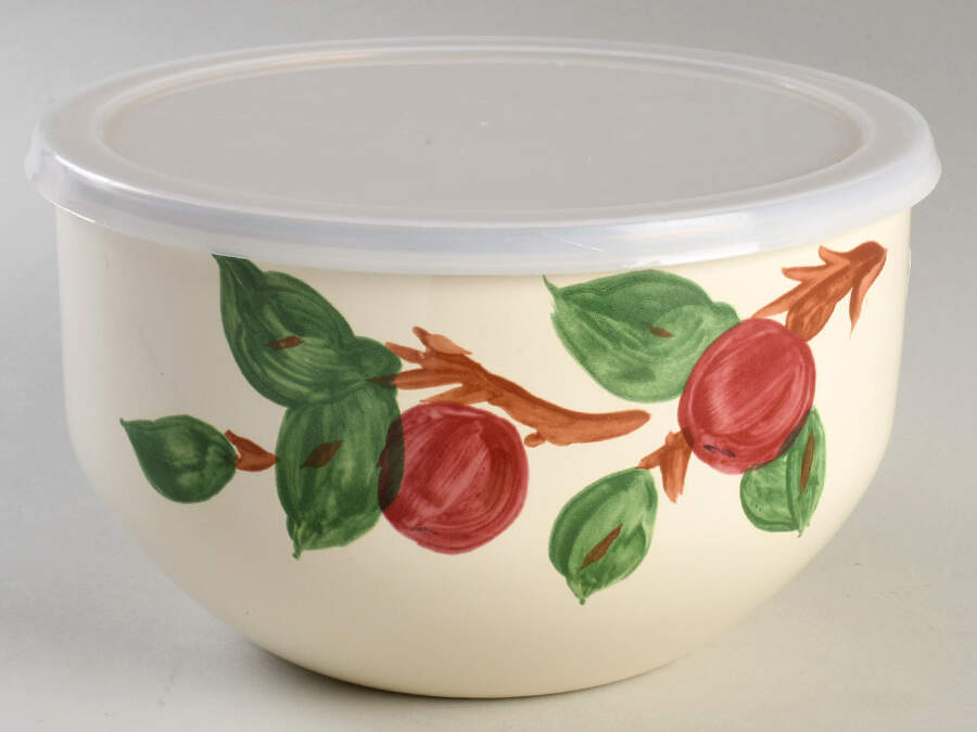 Apple (China,  Apple Backstamp) 7 3/4" Metal Bowl W/Plastic Lid by Franciscan-1