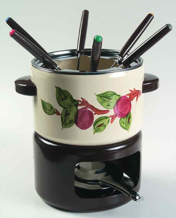 Apple (China,  Apple Backstamp) (10 Pc) Metal Fondue(Pot, 6forks,Stand,Burner,Lid) by Franciscan-1