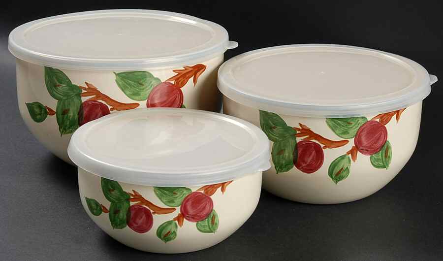 Apple (China,  Apple Backstamp) 3 Pc Metal Bowl & Plastic Lid (5 3/4", 7", 7 3/4") by Franciscan-1