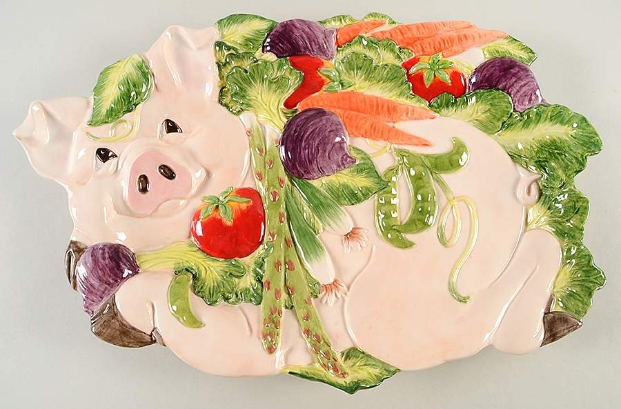 Percy the Pig 17" Oval Serving Platter by Fitz & Floyd-1