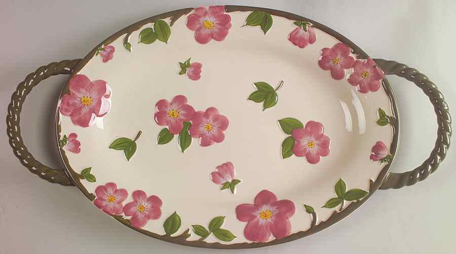 Desert Rose (China) 20" Oval Embossed Handled Platter by Franciscan-1