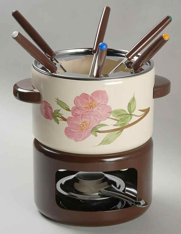 Desert Rose (China) (10 Pc) Metal Fondue(Pot, 6forks,Stand,Burner,Lid) by Franciscan-1