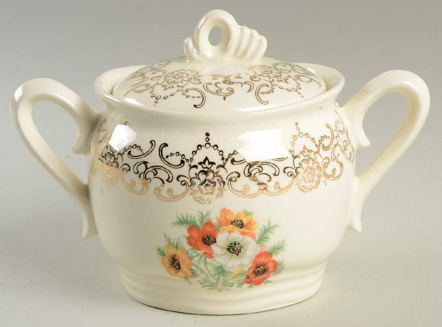 Golden Poppy Sugar Bowl & Lid by French Saxon-1