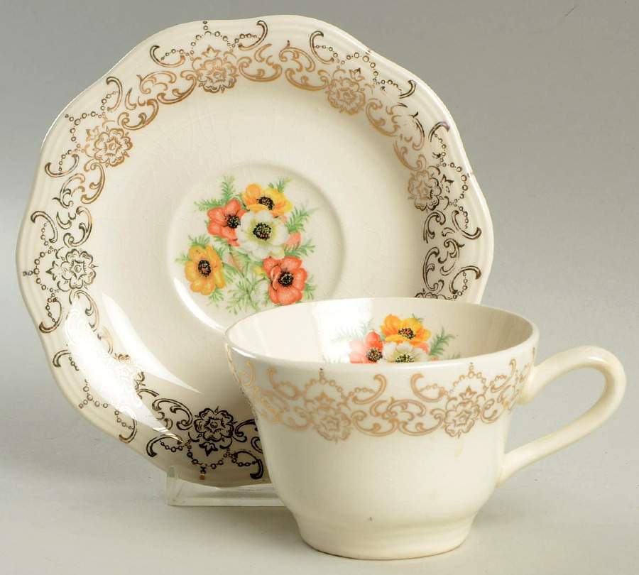 Golden Poppy Flat Cup & Saucer Set by French Saxon-1