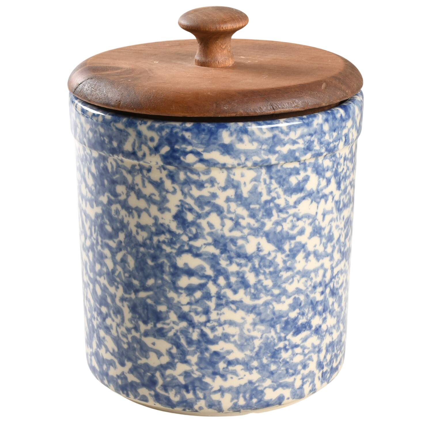 Blue Sponged Small Canister & Wood Lid by Friendship-1