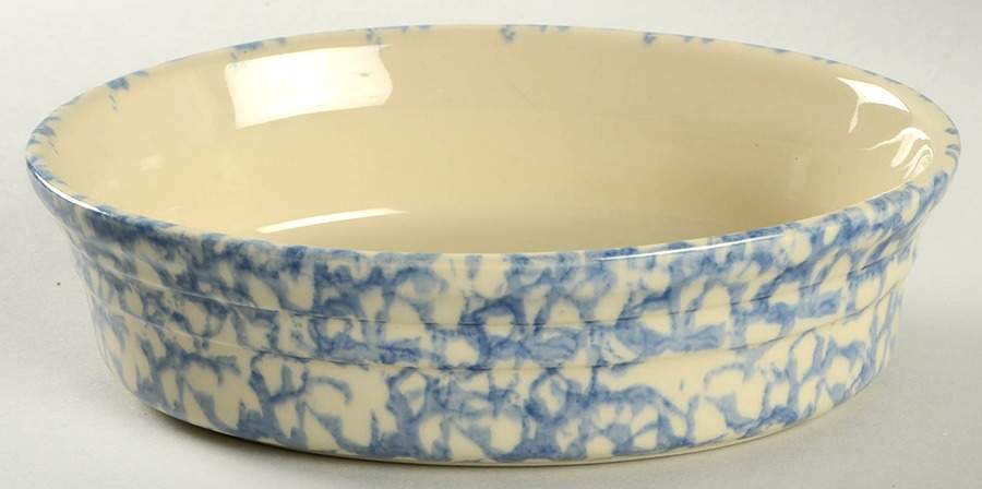 Blue Sponged 7" Oval Baker by Friendship-1