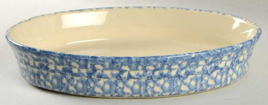 Blue Sponged 11" Oval Baker by Friendship-1