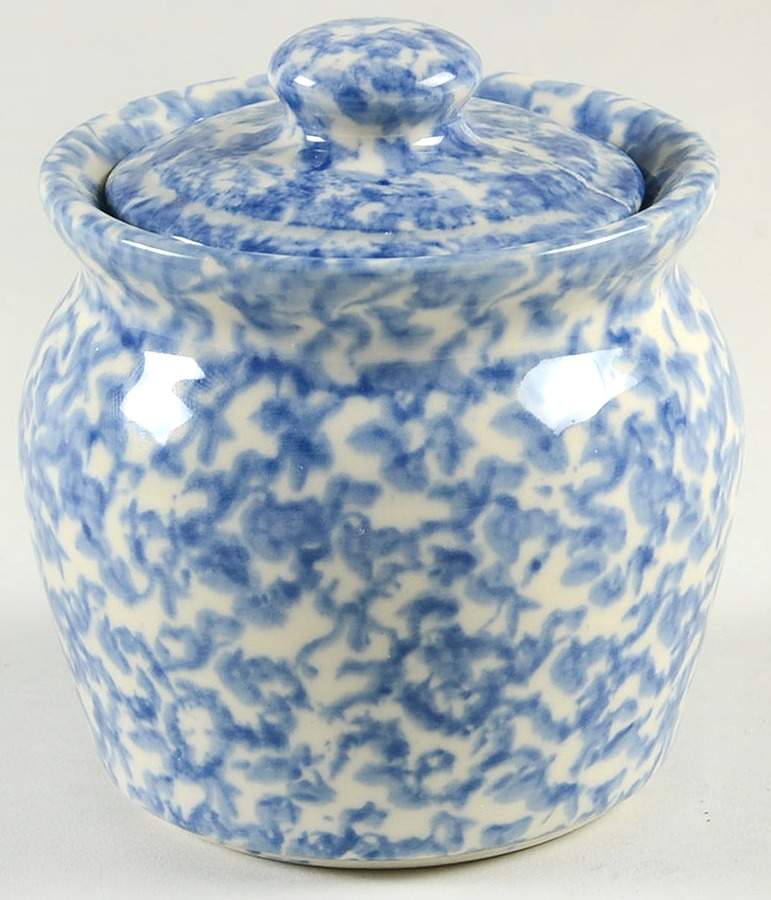 Blue Sponged Sugar Bowl & Lid by Friendship-1