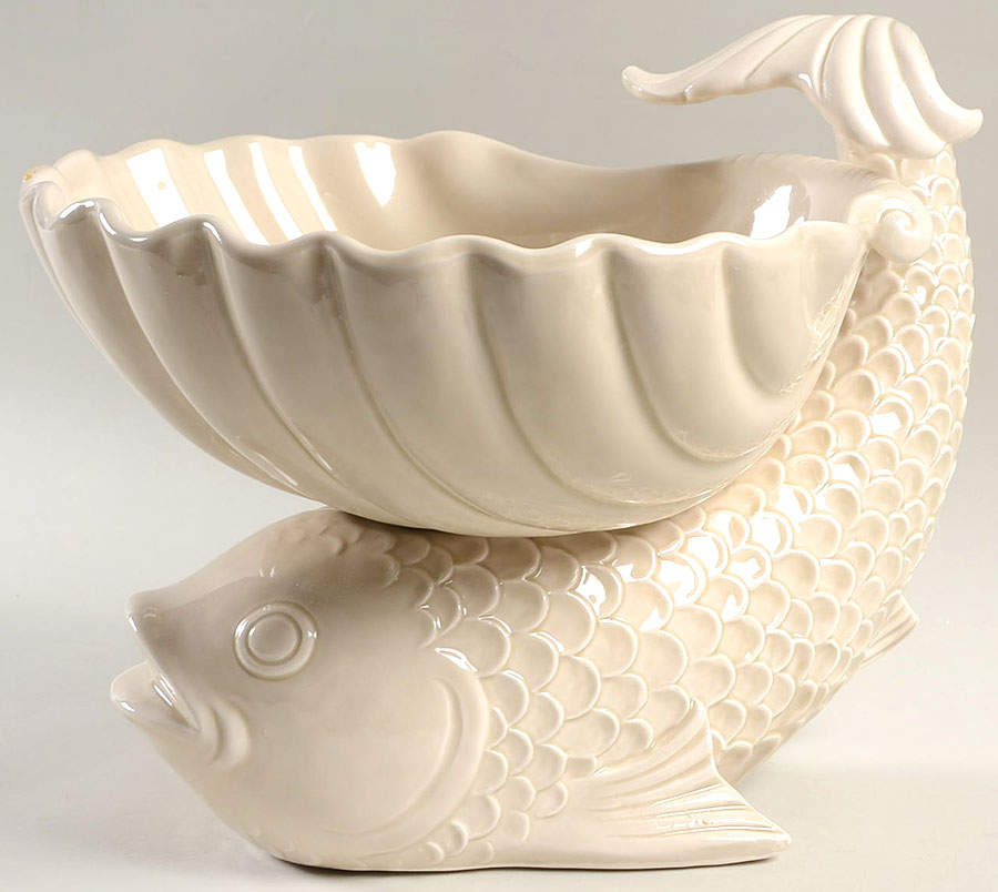 Fish (Ivory and White Backgrounds) 9" Figural Serving Bowl by Fitz & Floyd-1