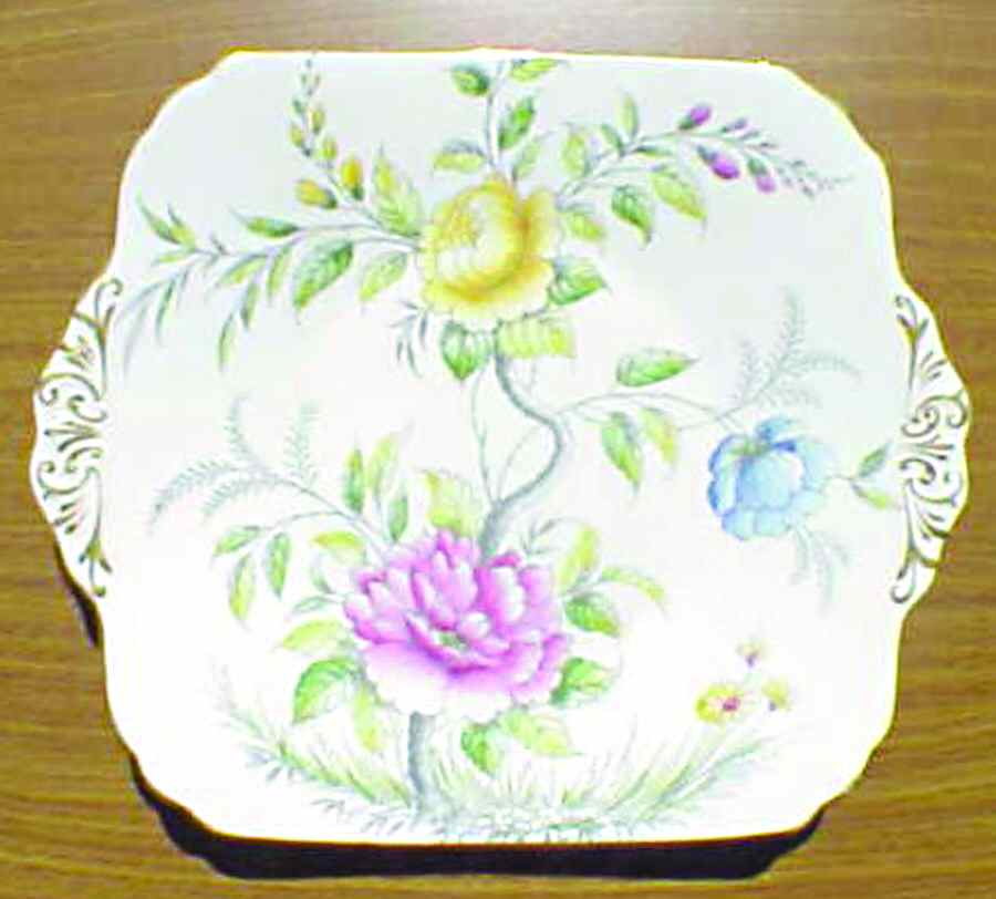 Peony Gray, Multicolor Square Cake Plate by Foley-1