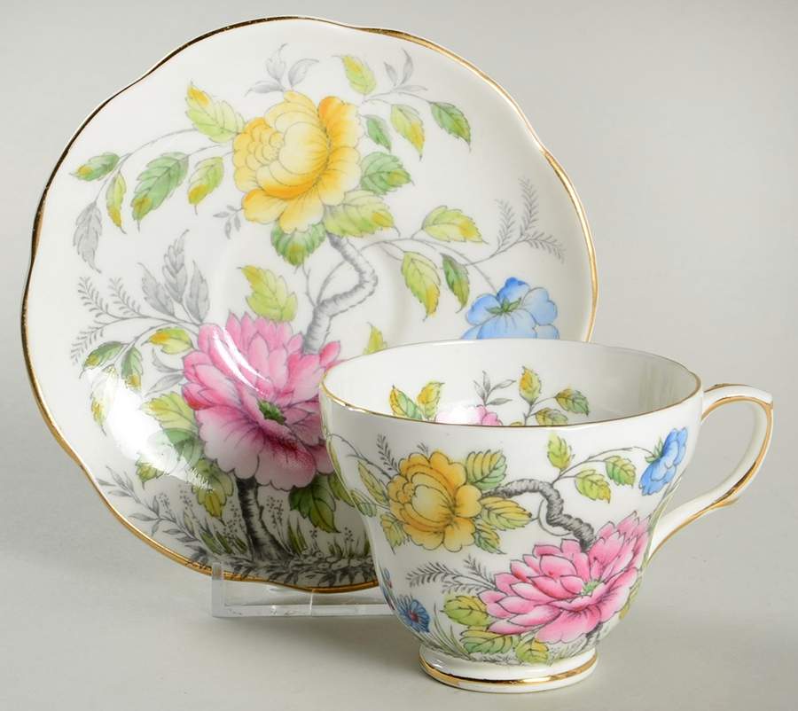 Peony Gray, Multicolor Footed Cup & Saucer Set by Foley-1