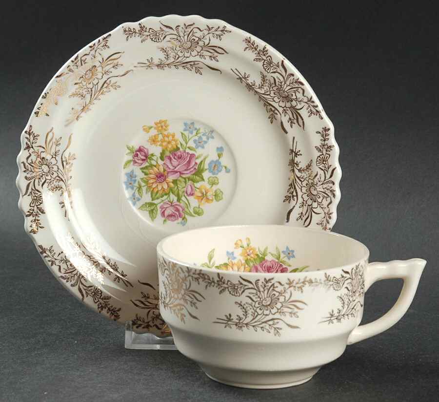 Golden Harvest Flat Cup & Saucer Set by French Saxon-1