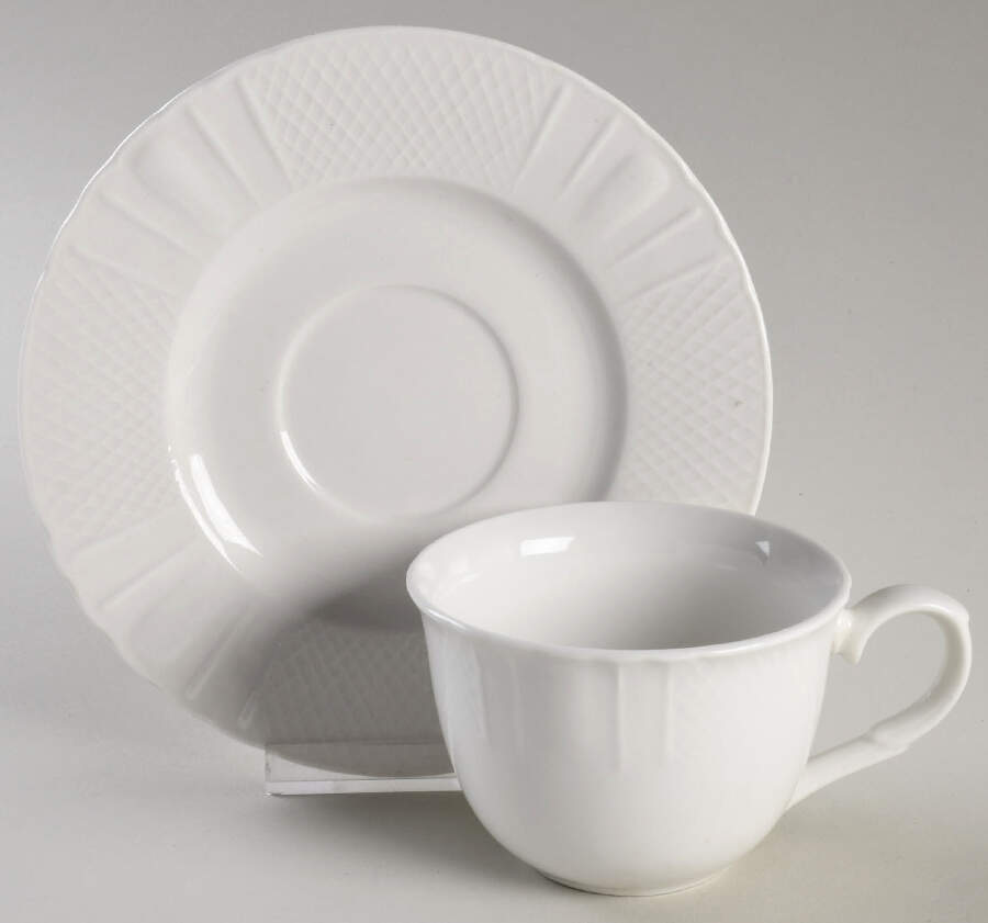 Lattice White Flat Cup & Saucer Set by Farberware-1